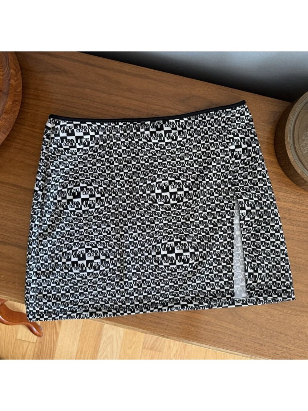 Vtg Y2K Gianfranco Ferré GFF Mini Skirt Swim Monogram Check Black White